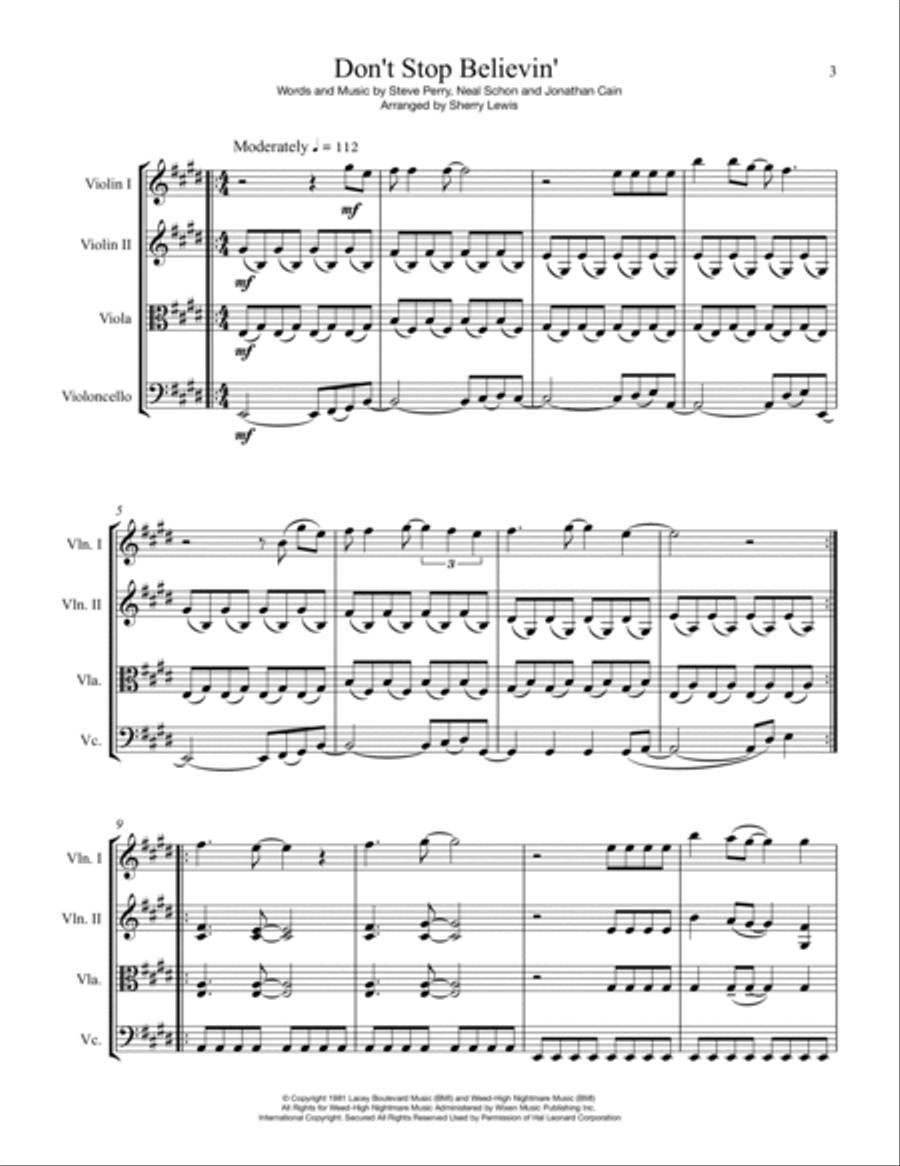 Don't Stop Believin' String Quartet scores gallery preview page 4