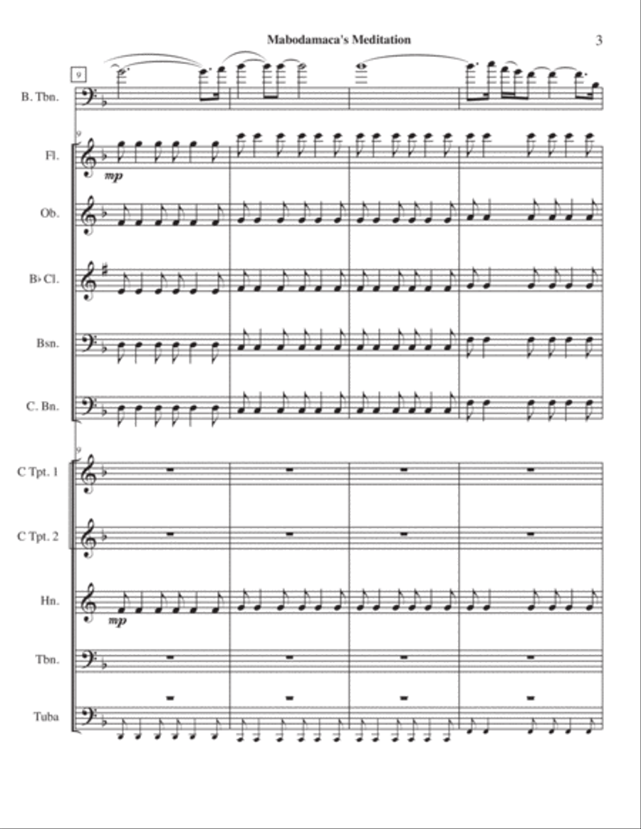 Mabodamaca's Meditation for Bass Trombone and Chamber Winds Large Ensemble scores gallery preview page 4