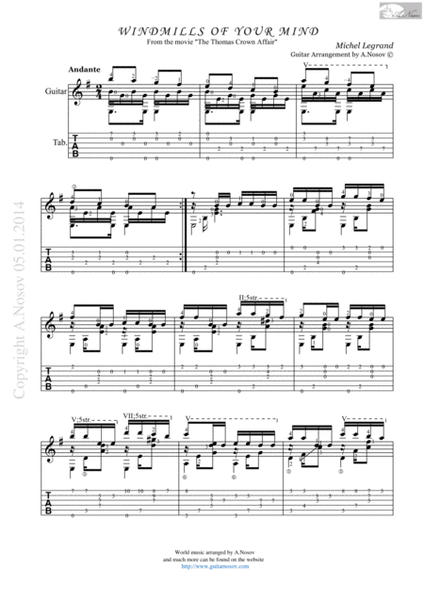 Windmills of Your Mind (Sheet music for guitar) image number null