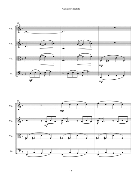 Gershwin's Prelude - String Quartet by George Gershwin String Quartet - Digital Sheet Music