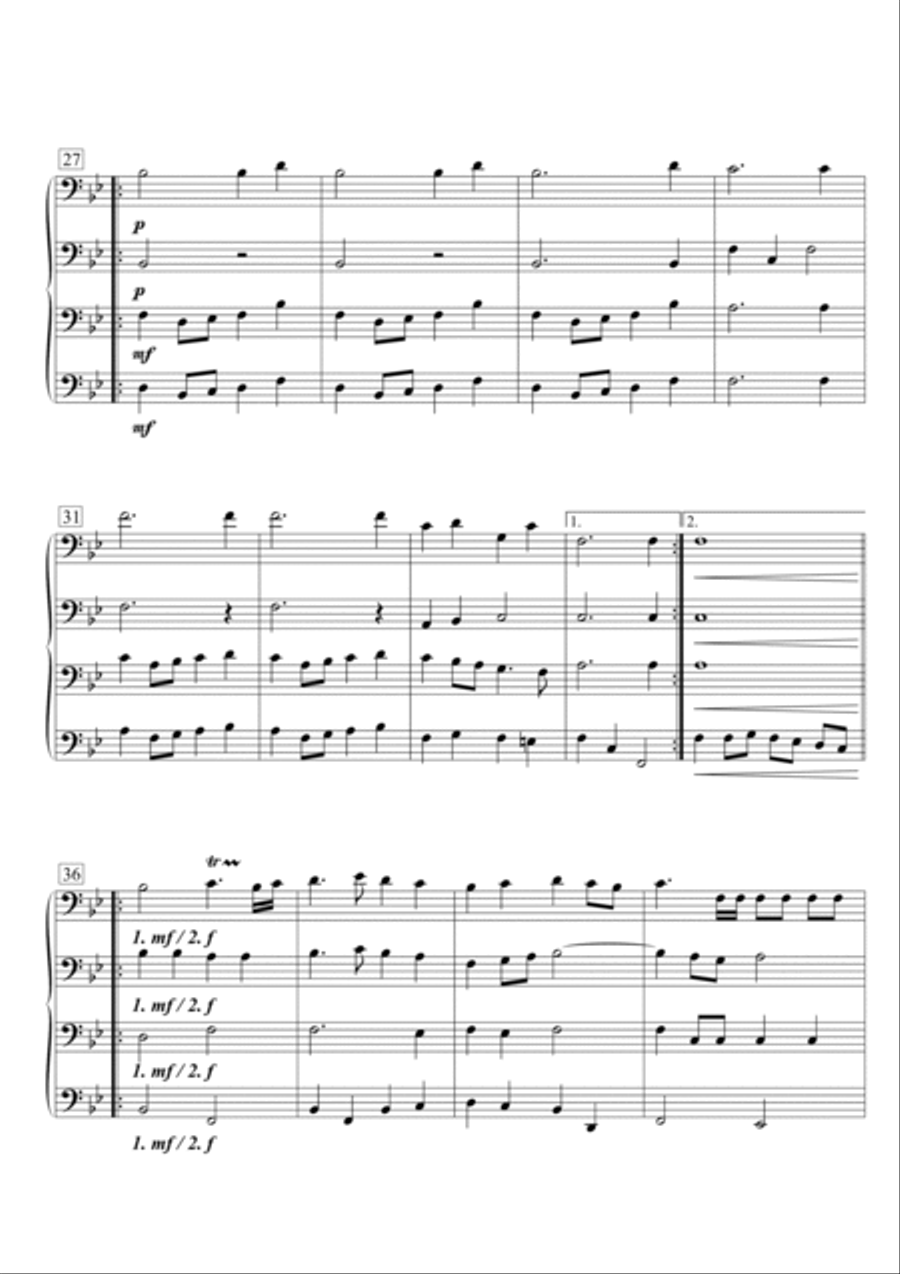 The Prince of Denmark's March (Trumpet Voluntary) for Trombone Quartet (B flat major) Brass Quartet scores gallery preview page 4