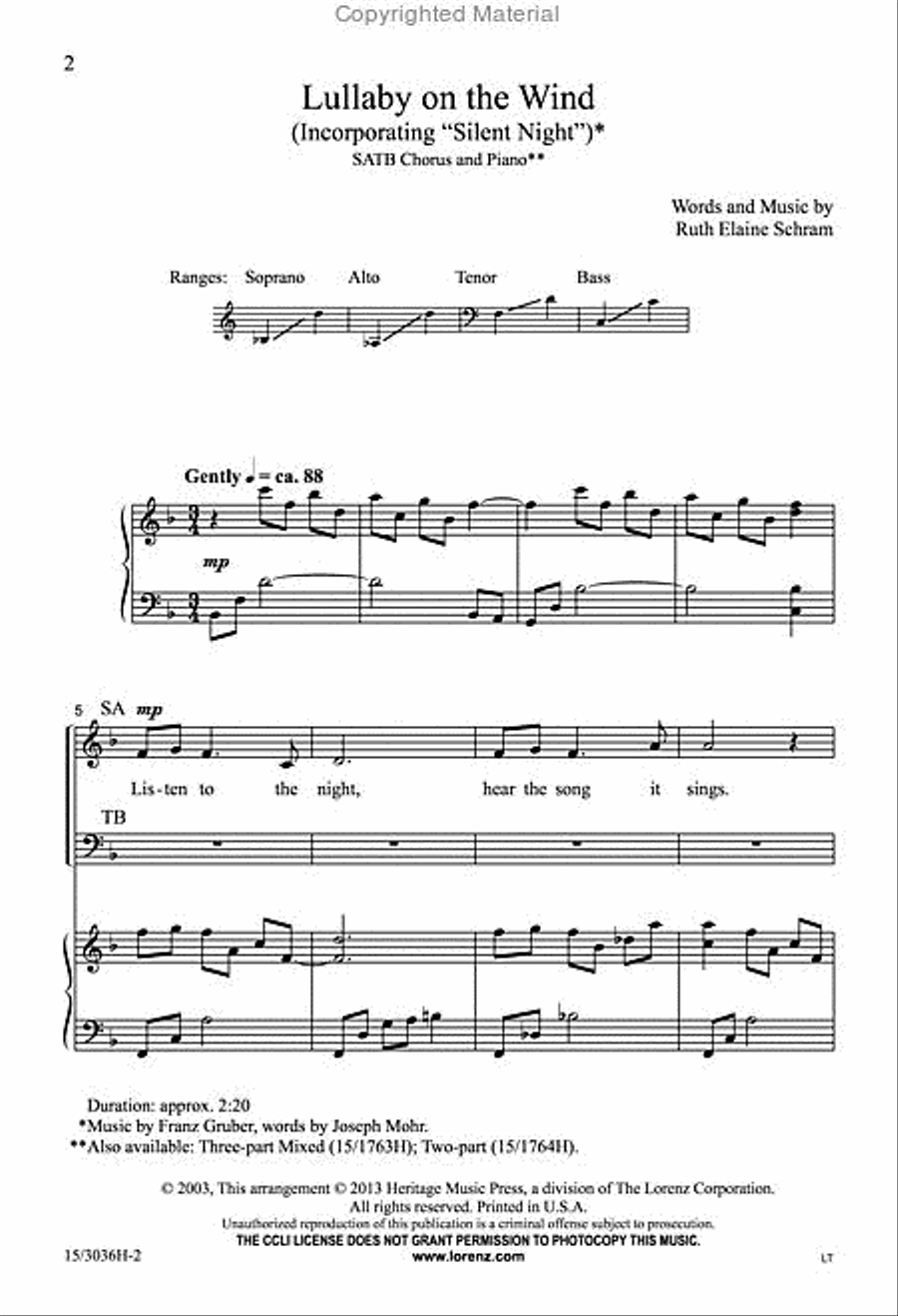 Lullaby on the Wind Lullaby on the Wind 4-Part scores gallery preview page 2