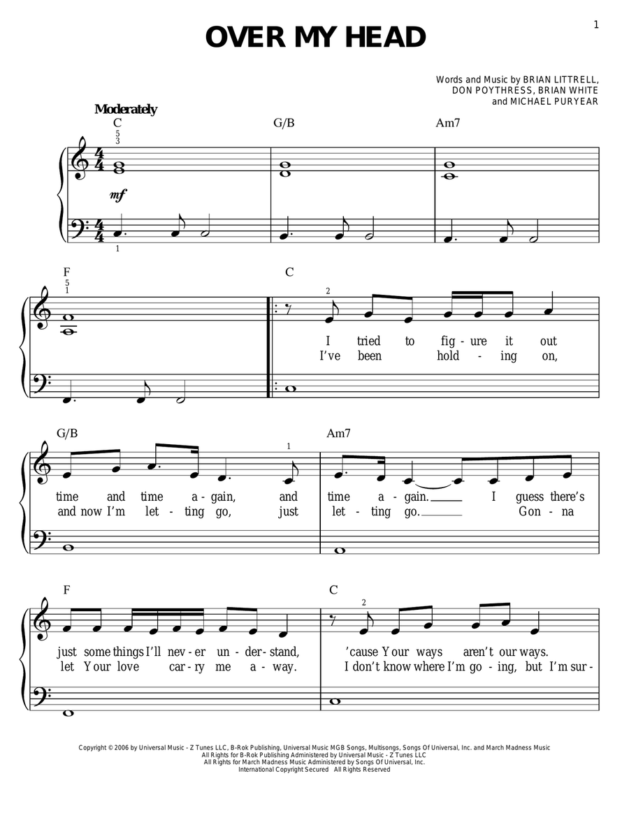 Over My Head Over My Head Easy Piano scores gallery preview page 1
