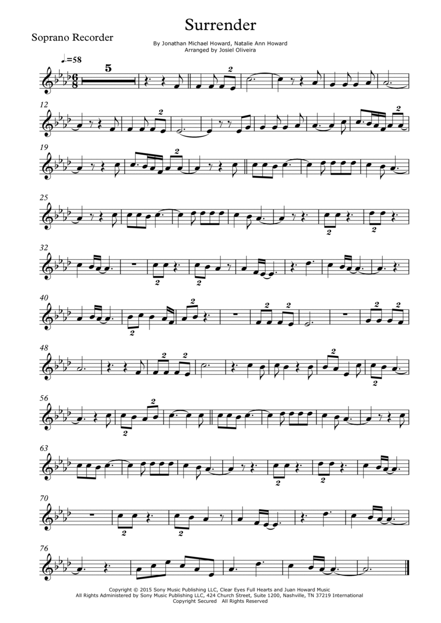 Surrender Soprano Recorder scores gallery preview page 1
