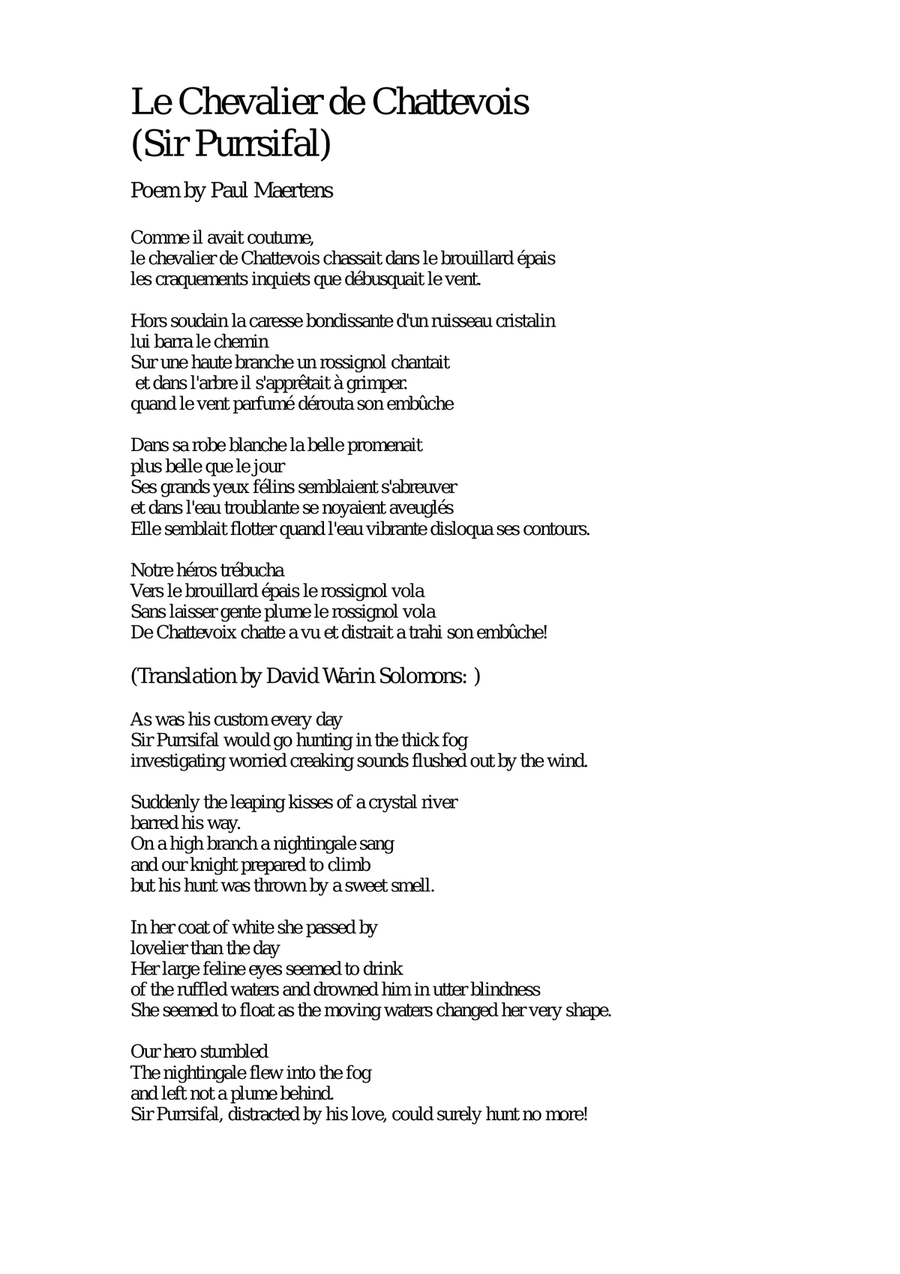 Le Chevalier de Chattevois (Sir Purrsifal) for alto voice and guitar Classical Guitar scores gallery preview page 1