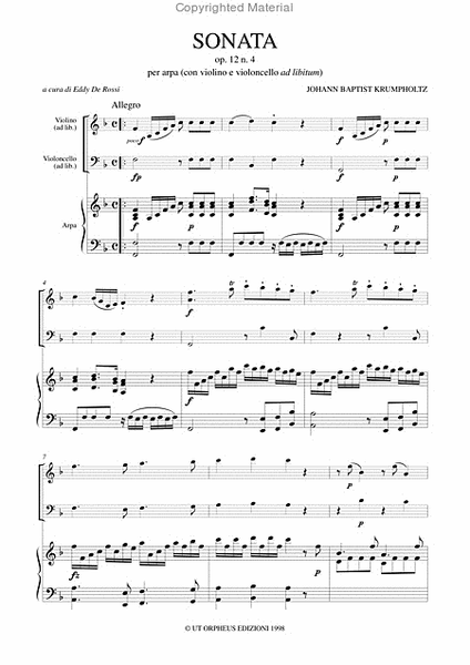 Sonata Op. 12 No. 4 for Harp (with Violin and Violoncello ad libitum)