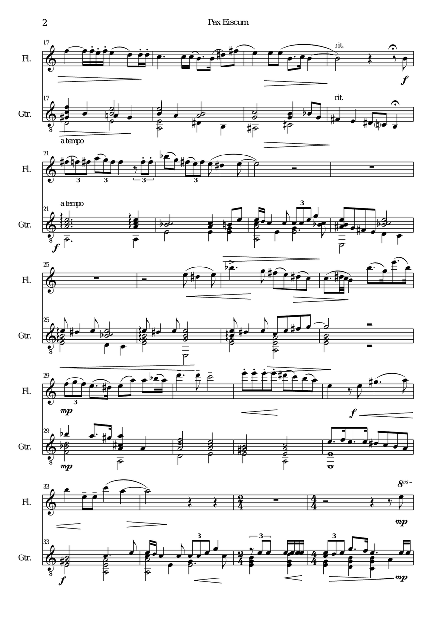 Pax Eiscum for flute and guitar Flute scores gallery preview page 2