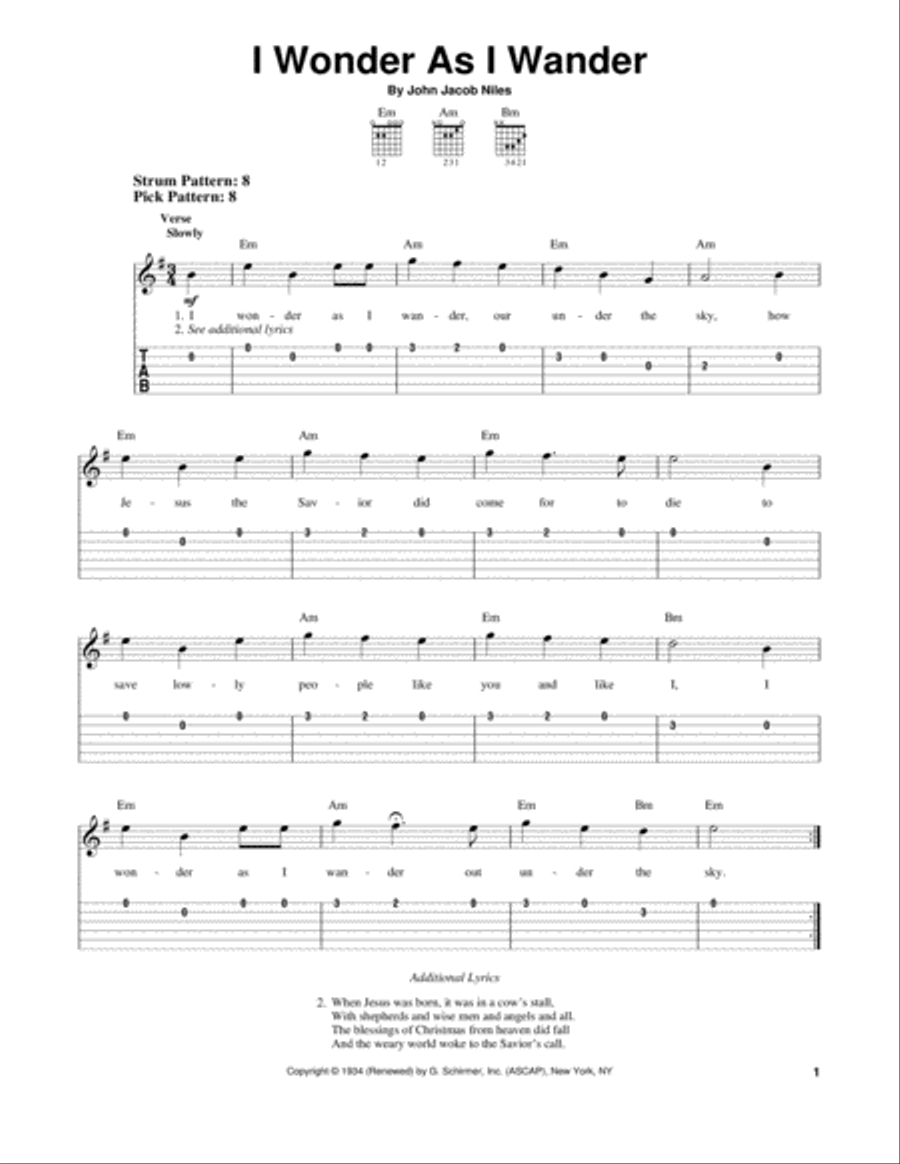 I Wonder As I Wander Guitar Tablature scores gallery preview page 1