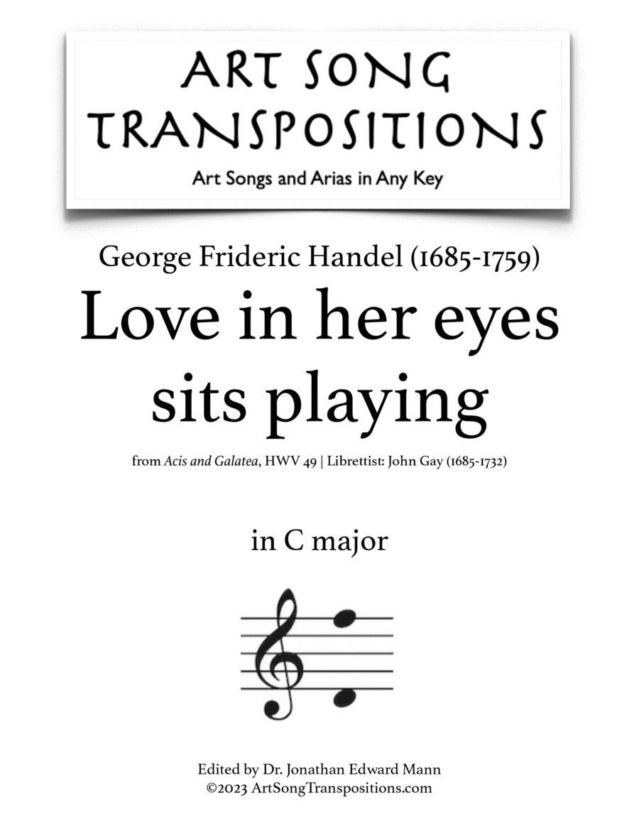 HANDEL: Love in her eyes sits playing (transposed to C major) Voice scores gallery preview page 1