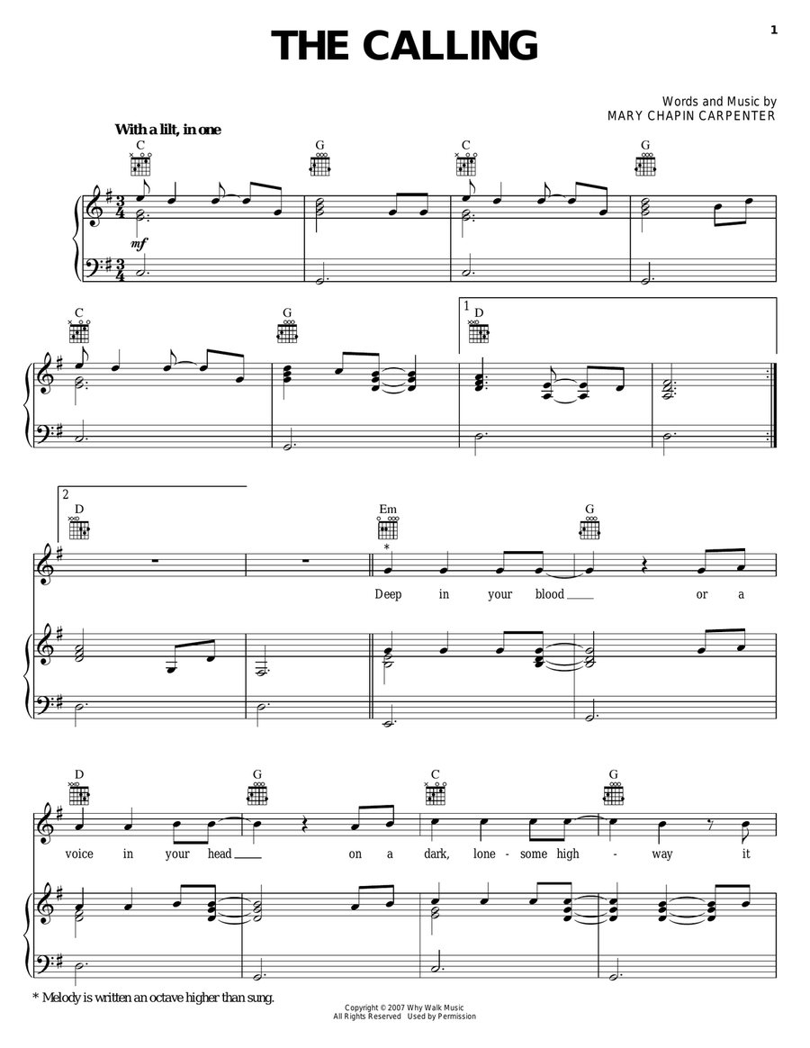 The Calling Piano, Vocal, Guitar scores gallery preview page 1