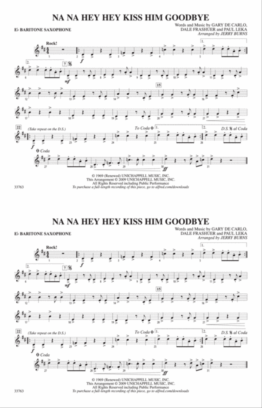 Na Na Hey Hey Kiss Him Goodbye: E-flat Baritone Saxophone Marching Band scores gallery preview page 1