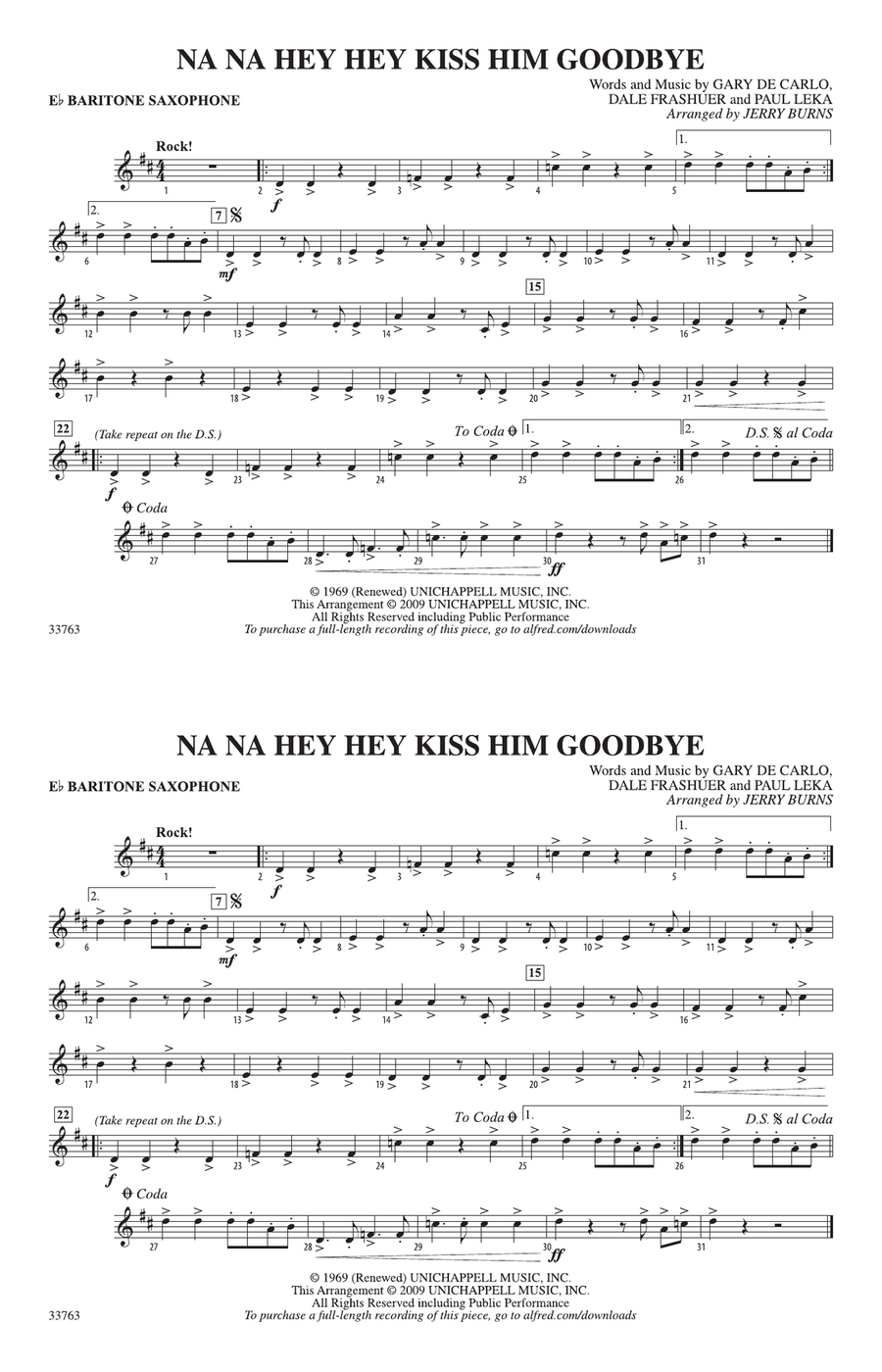 Na Na Hey Hey Kiss Him Goodbye: E-flat Baritone Saxophone