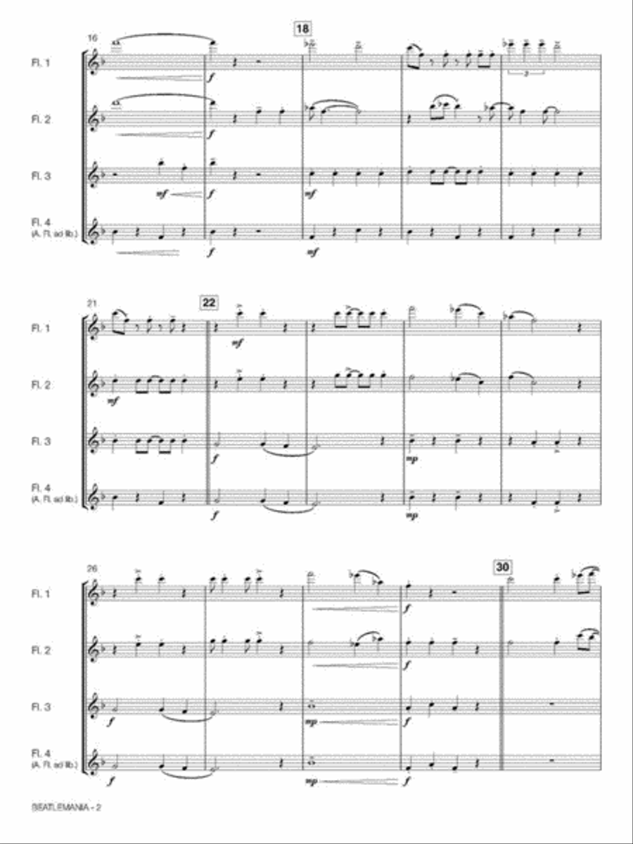Beatlemania Flute Quartet scores gallery preview page 4