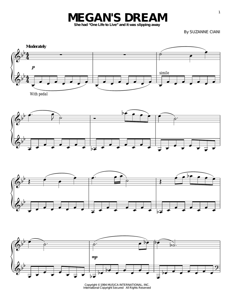 Megan's Dream Piano Solo scores gallery preview page 1