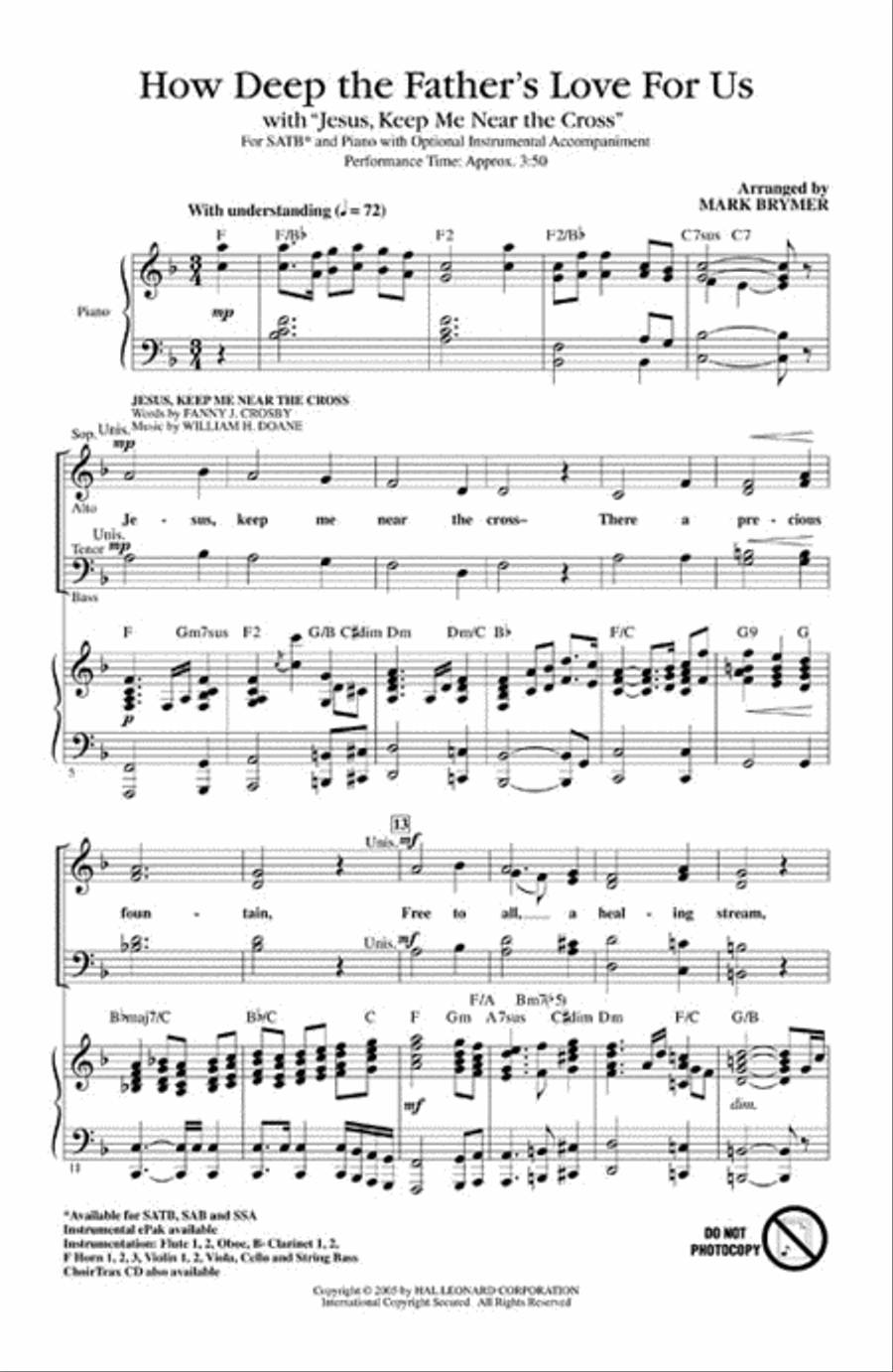 How Deep the Father's Love For Us (with “Jesus Keep Me Near the Cross”) 4-Part scores gallery preview page 2