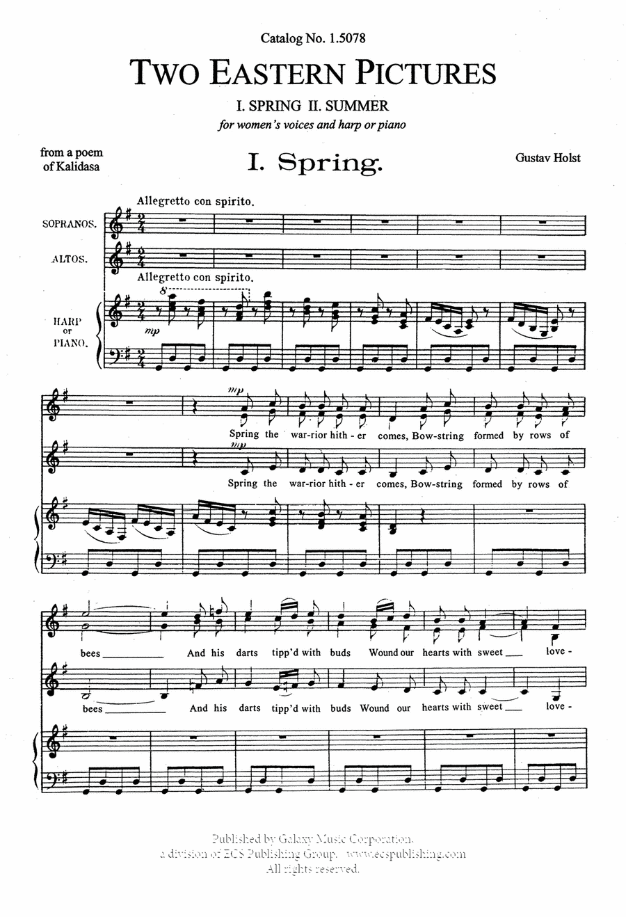 Two Eastern Pictures (I. Spring: II. Summer) SSA scores gallery preview page 1