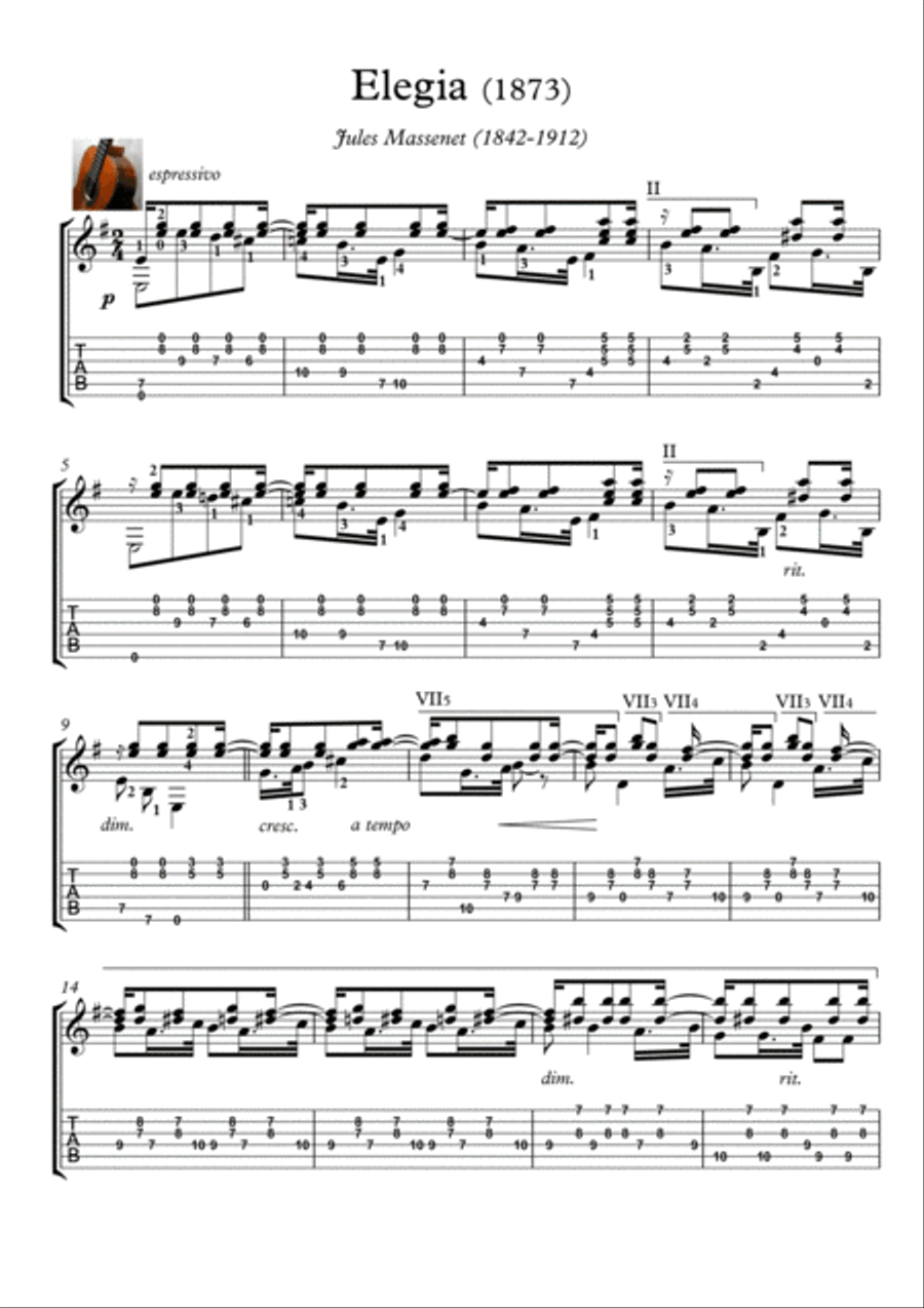 Elegia Classical Guitar scores gallery preview page 1