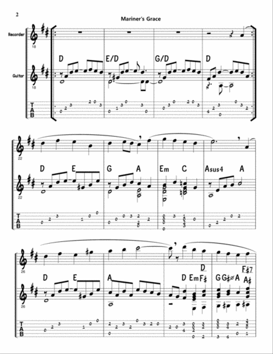 Mariner's Grace - Trio for Guitar, Recorder, and Mandolin (or flute) - SCORE with PARTS