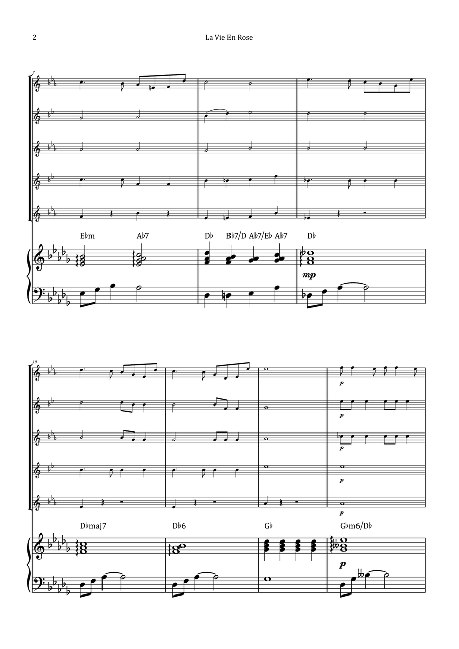 La Vie En Rose Saxophone Quintet scores gallery preview page 2