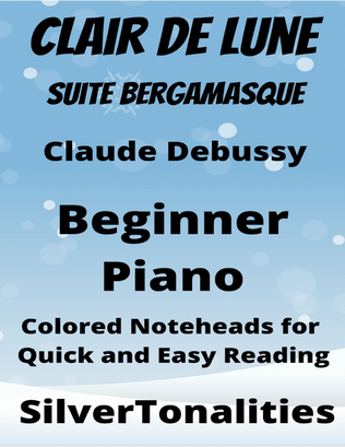Clair de Lune Suite Bergamasque Easy Piano Sheet Music with Colored Notation