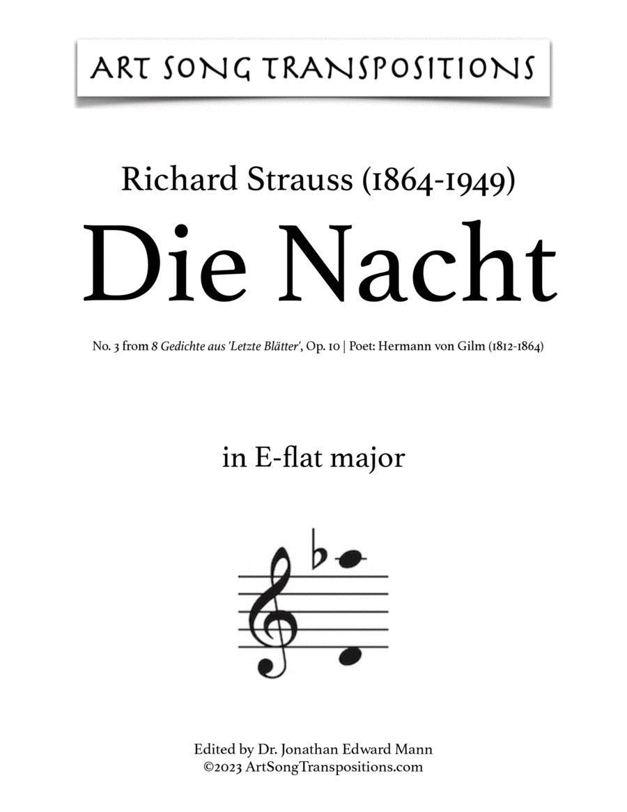 STRAUSS: Die Nacht, Op. 10 no. 3 (transposed to E-flat major) Voice scores gallery preview page 1