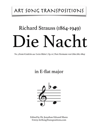 Book cover for STRAUSS: Die Nacht, Op. 10 no. 3 (transposed to E-flat major)