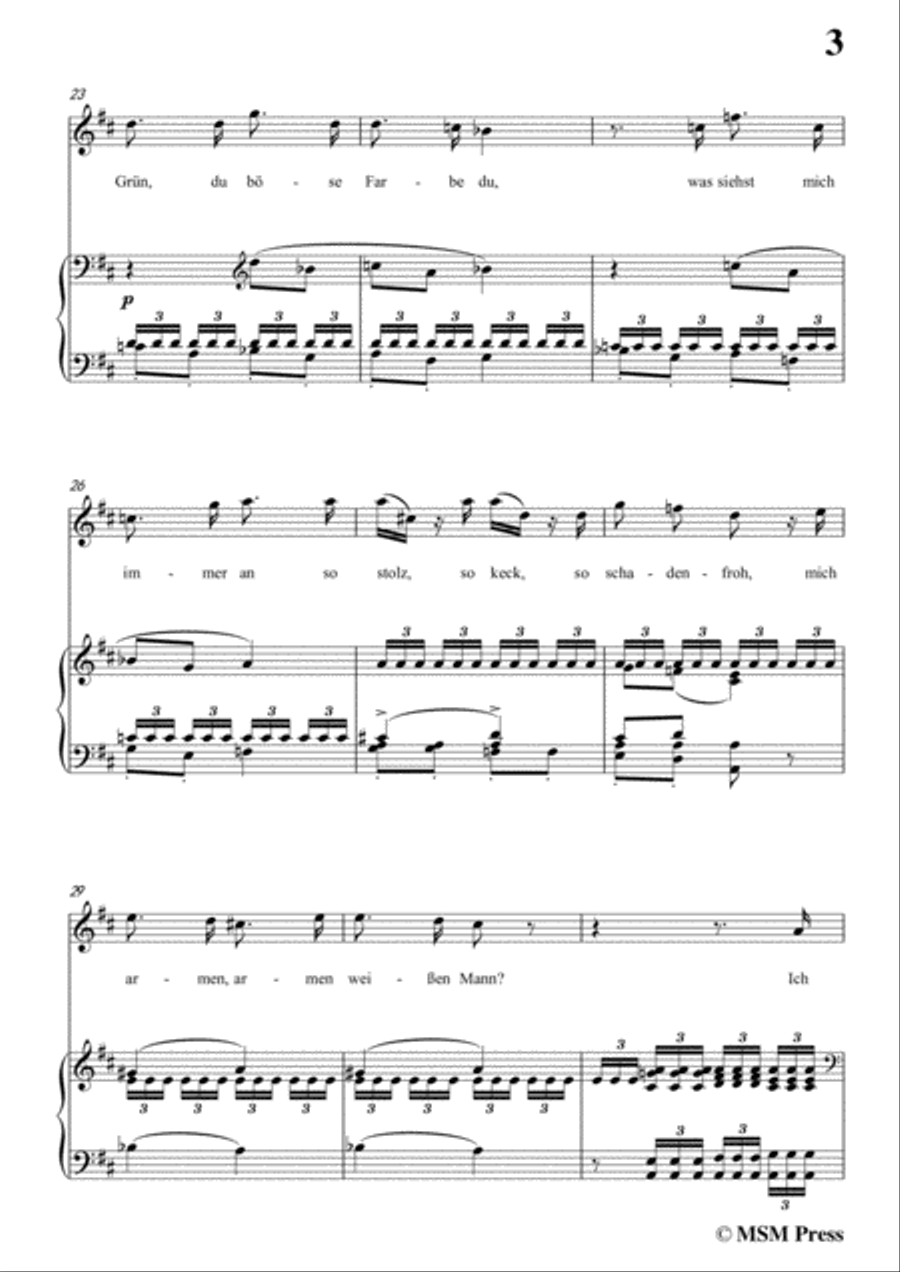 Schubert-Die böse Farbe,from 'Die Schöne Müllerin',Op.25 No.17,in D Major,for Voice&Piano Voice scores gallery preview page 5
