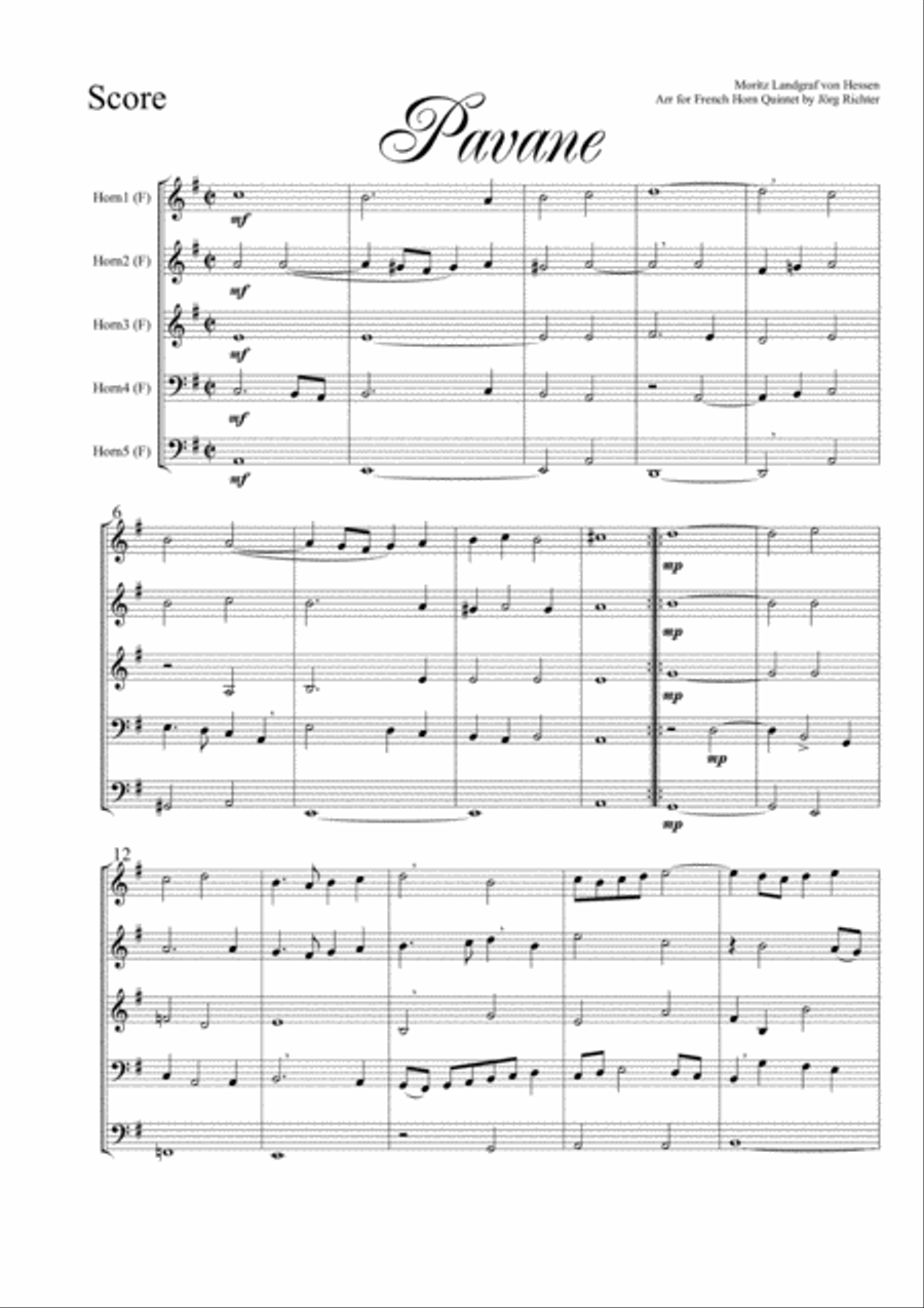 Pavane by Moritz Landgraf von Hessen for French Horn Quintet Brass Quintet scores gallery preview page 2