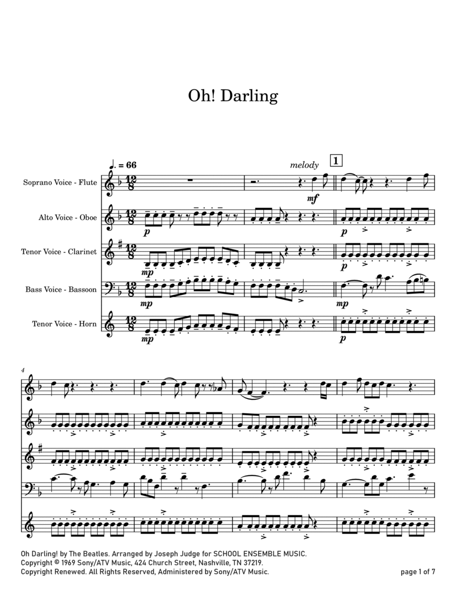 Oh! Darling Woodwind Quartet scores gallery preview page 1