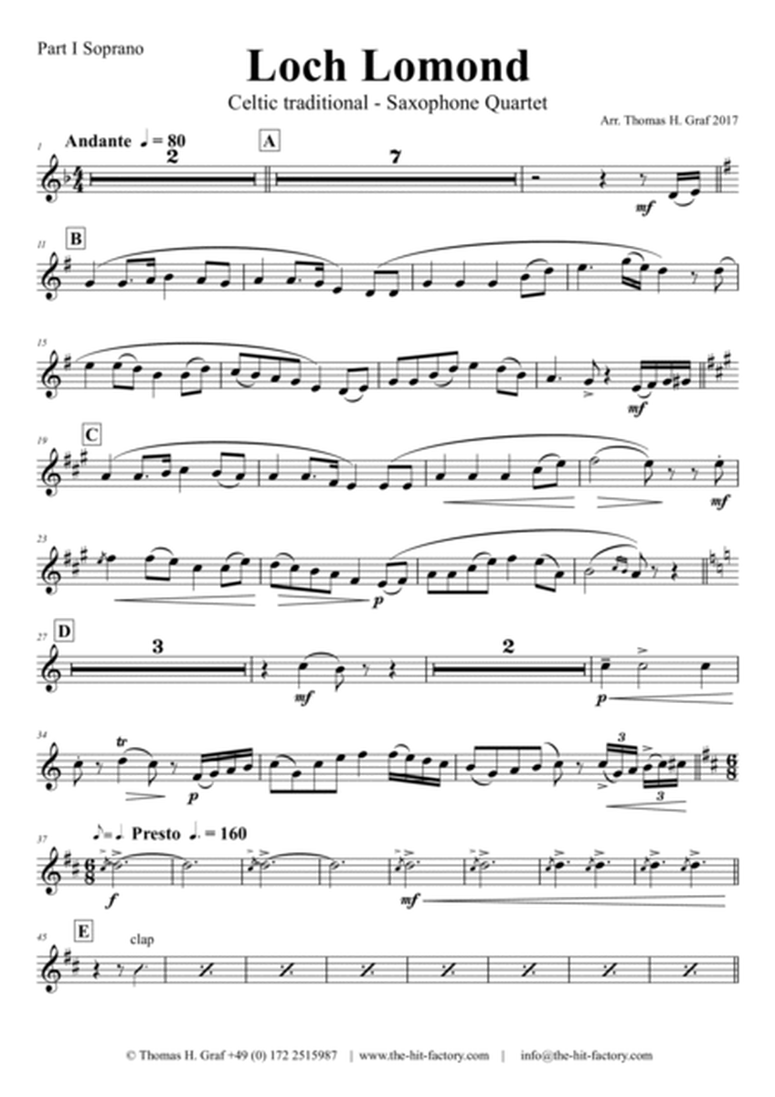 Loch Lomond - Celtic Traditional - Saxophone Quartet image number null