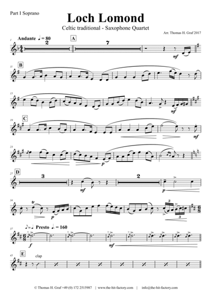 Loch Lomond - Celtic Traditional - Saxophone Quartet image number null