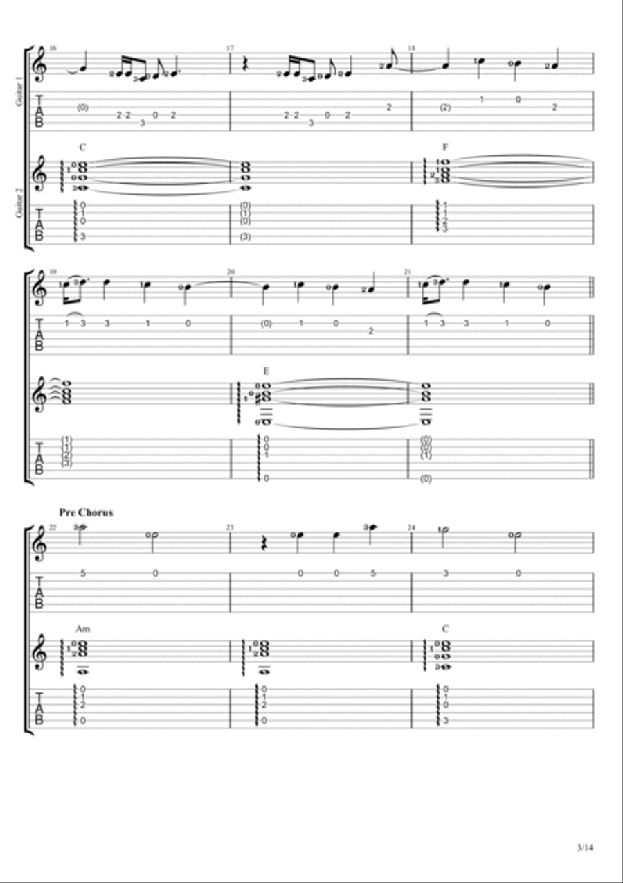 Fallin Guitar Tablature scores gallery preview page 3