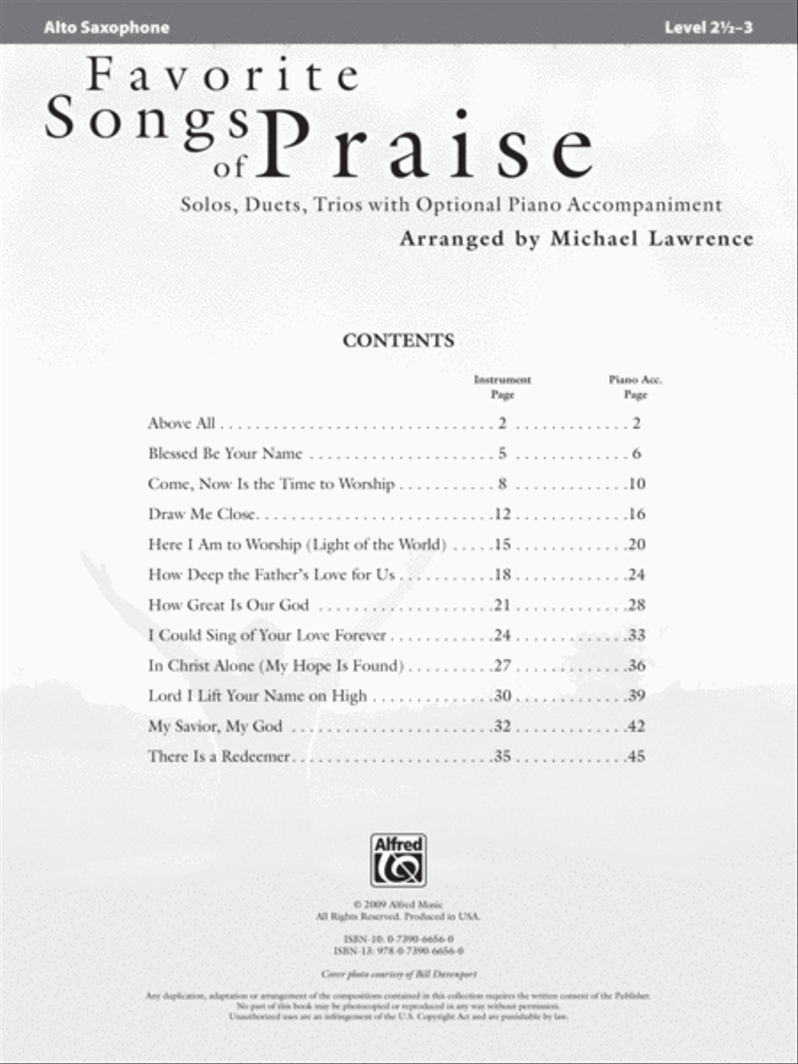 Favorite Songs of Praise (Solo-Duet-Trio with Optional Piano) Alto Saxophone scores gallery preview page 2
