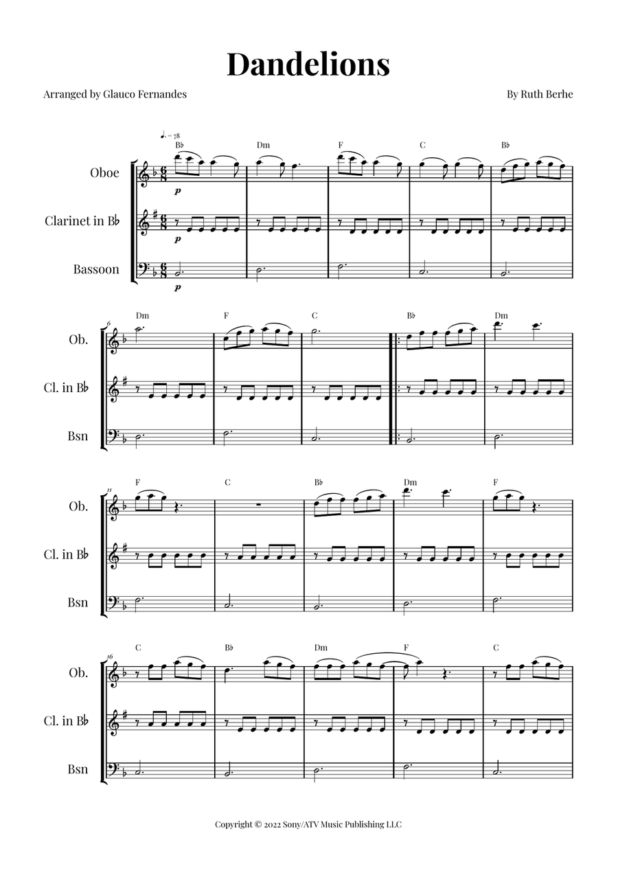 Dandelions Woodwind Trio scores gallery preview page 1