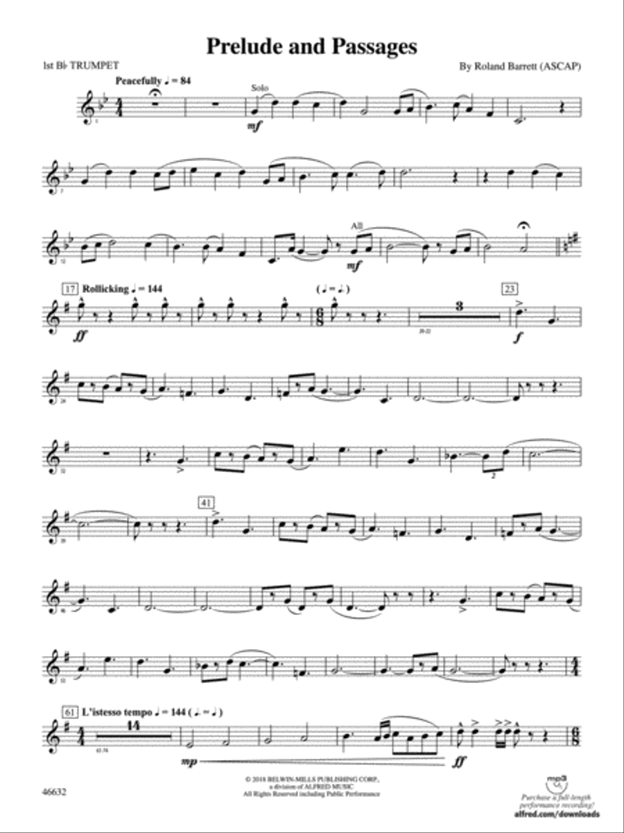 Prelude and Passages: 1st B-flat Trumpet Concert Band scores gallery preview page 1