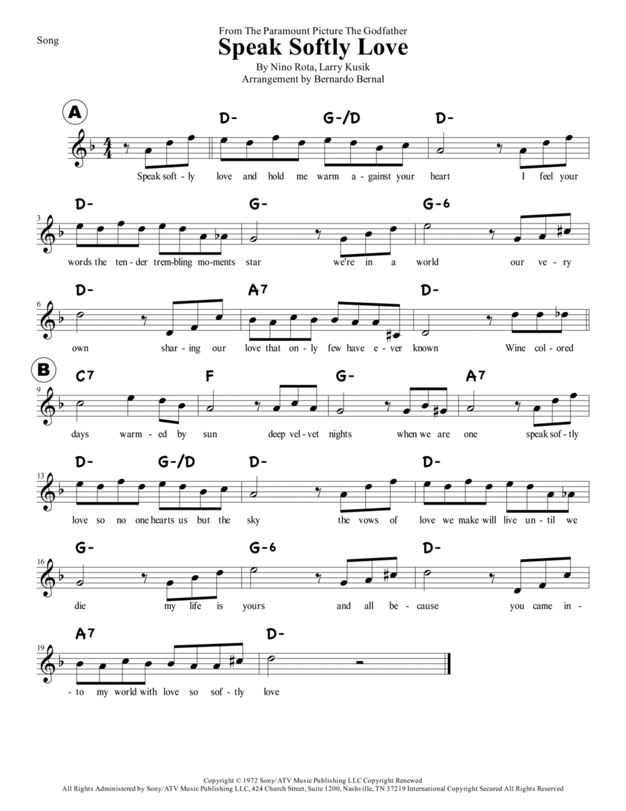 Speak Softly Love Easy Piano scores gallery preview page 1