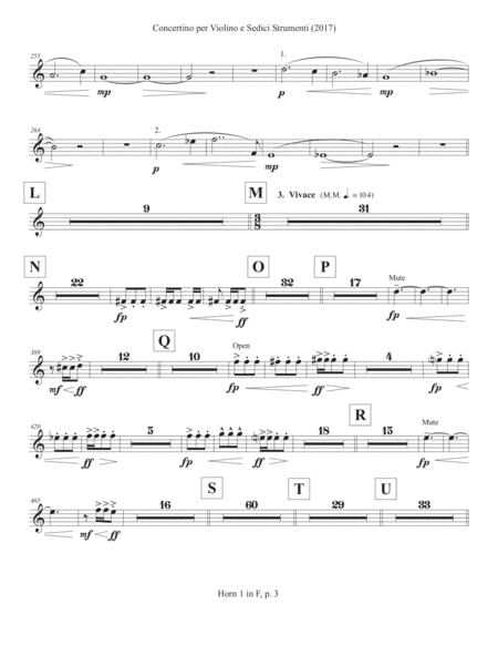 Concertino per Violino e Sedici Strumenti (2017) horn in F part 1