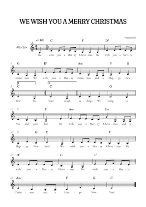 We Wish You a Merry Christmas for sax • easy Christmas sheet music with chords and lyrics