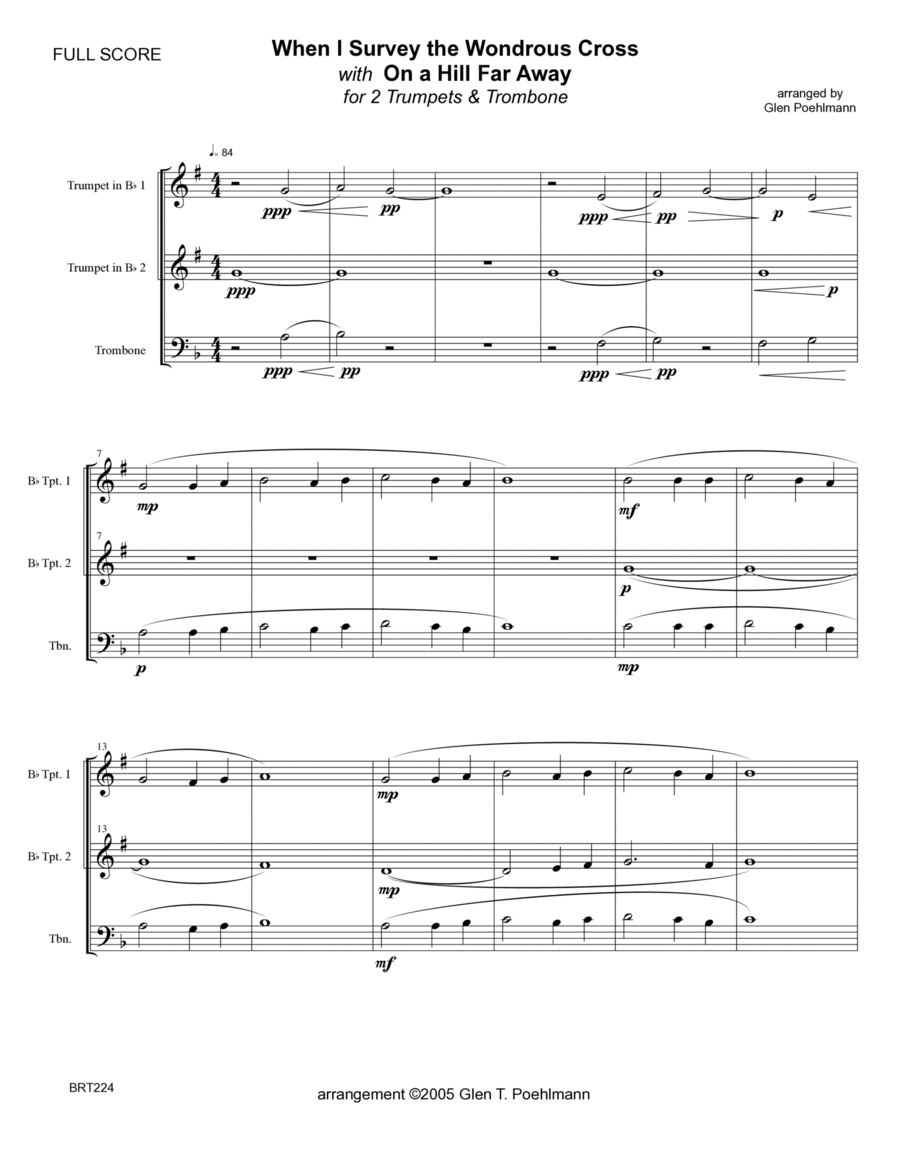 WHEN I SURVEY THE WONDROUS CROSS/ON A HILL FAR AWAY (The Old Rugged Cross) - 2 Trumpets & Trombone Brass Ensemble scores gallery preview page 1