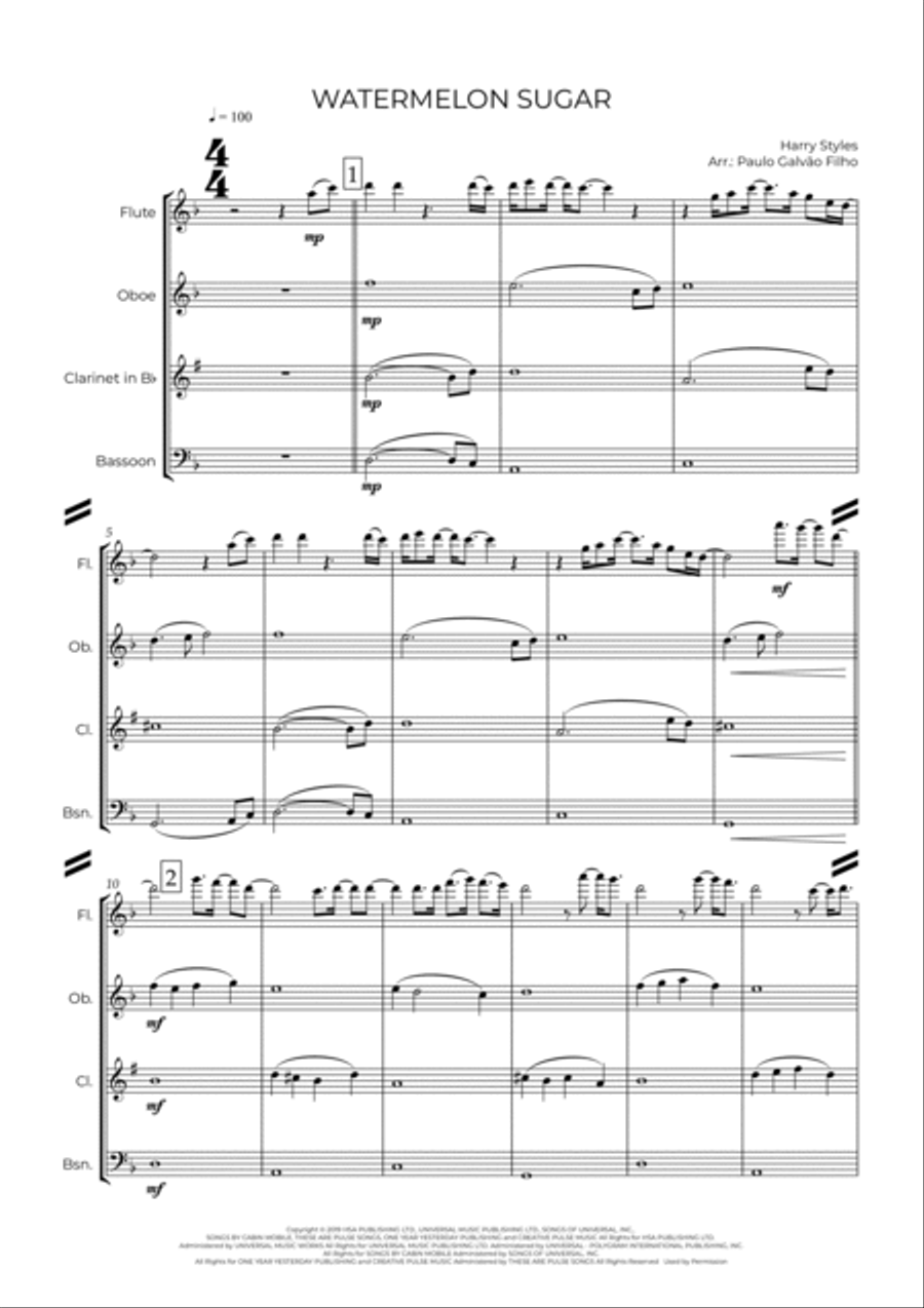 Watermelon Sugar Woodwind Quartet scores gallery preview page 2