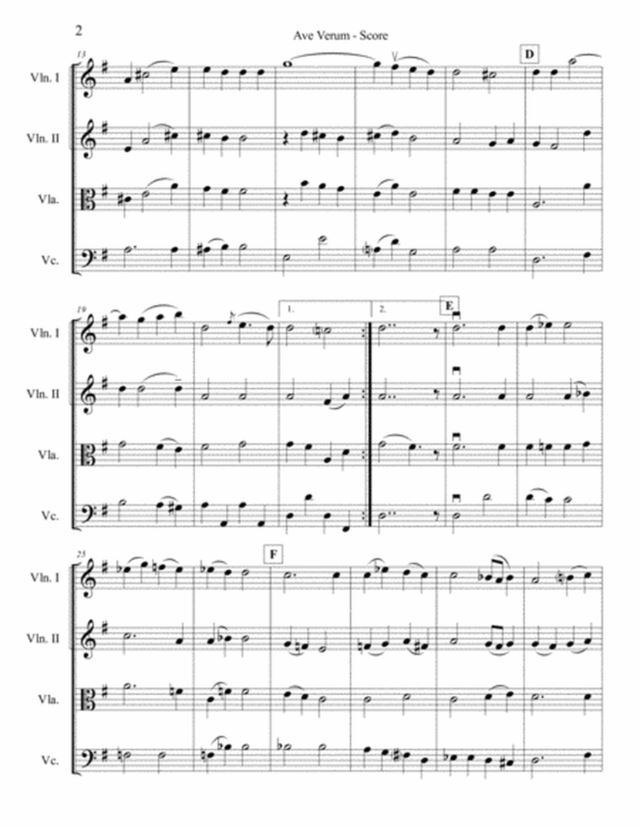 Mozart Ave Verum for String Quartet image number null