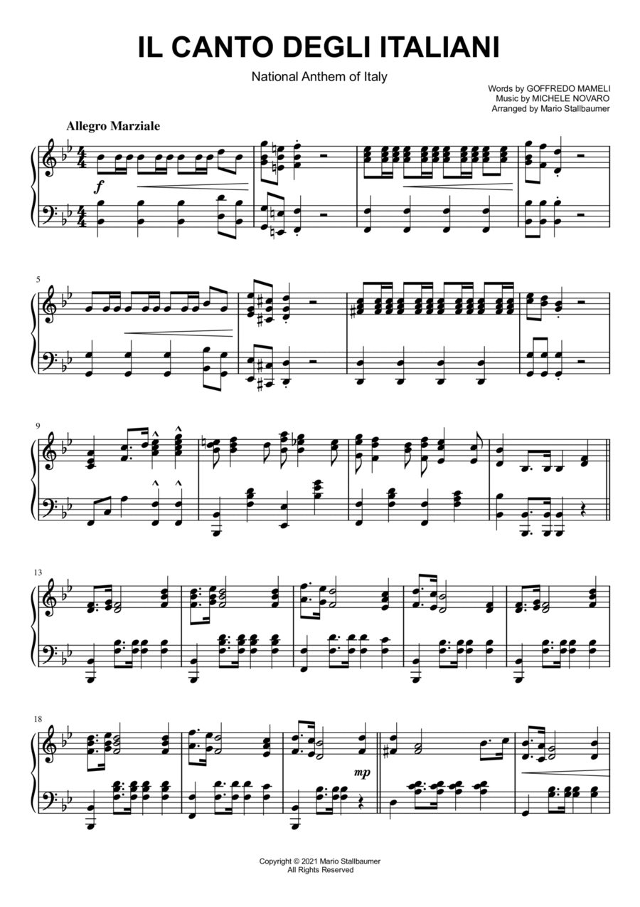 Il Canto degli Italiani (National Anthem of Italy) - Piano Solo Piano Solo scores gallery preview page 1