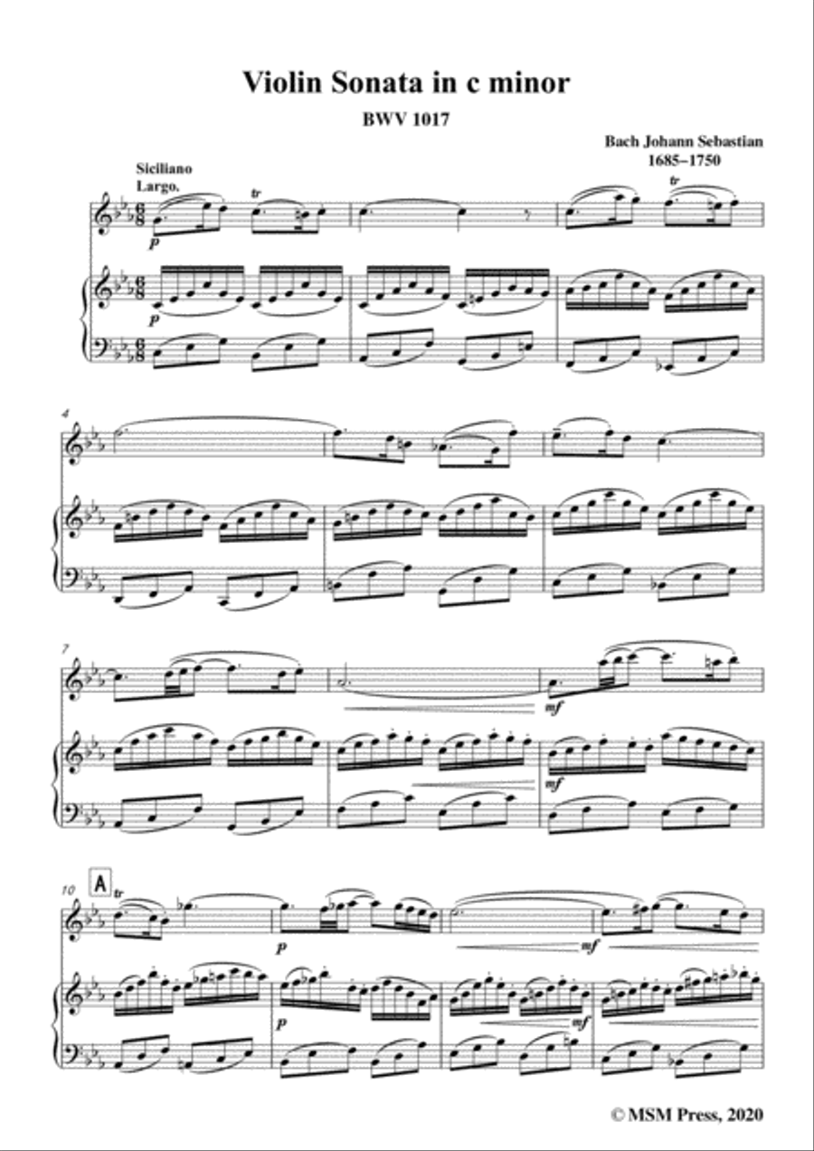 Bach,J.S.-Violin Sonata,in c minor,BWV 1017,for Violin and Piano Voice scores gallery preview page 3