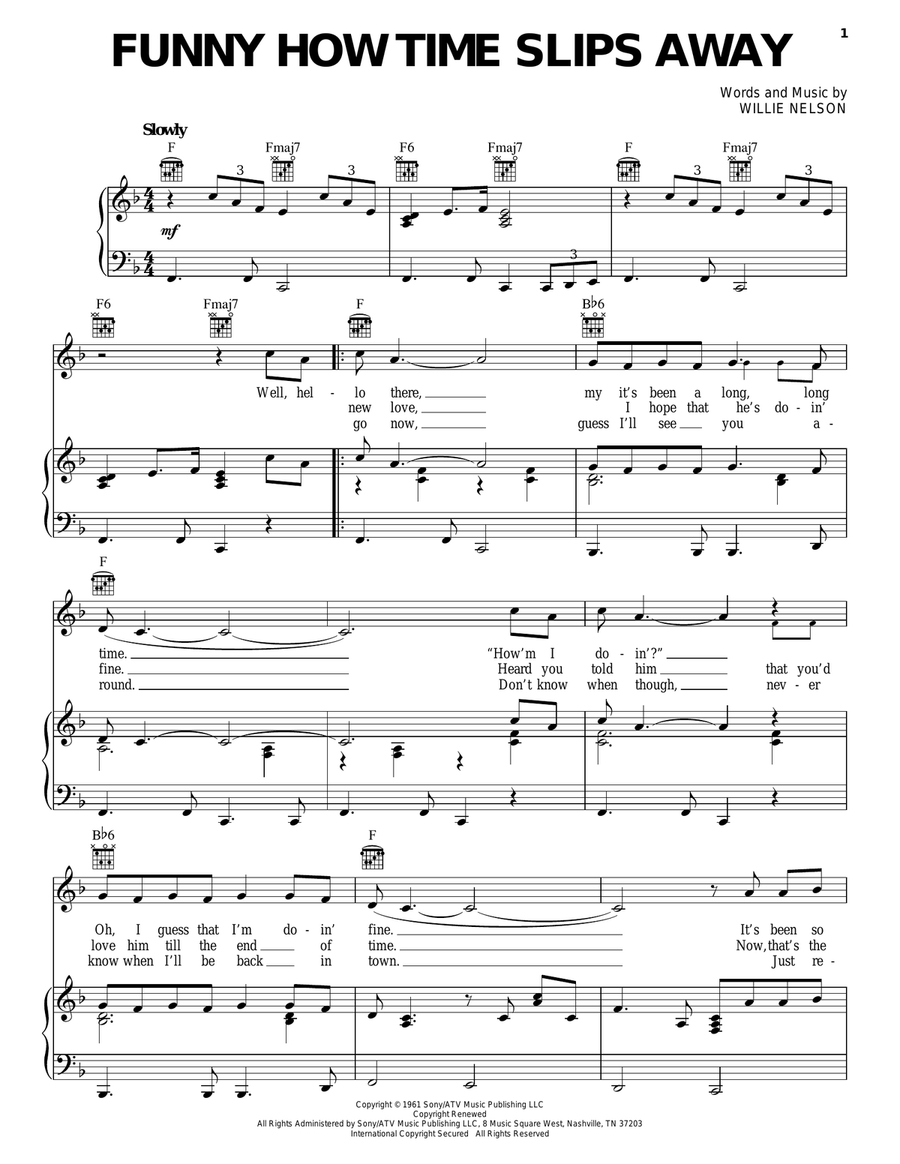 Funny How Time Slips Away Piano, Vocal, Guitar scores gallery preview page 1