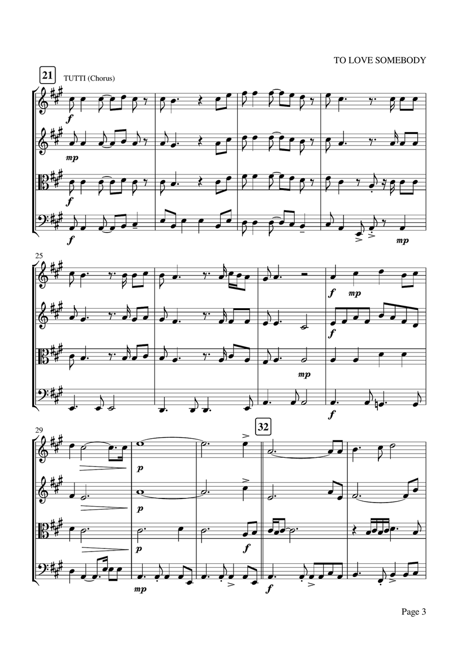To Love Somebody String Quartet scores gallery preview page 3