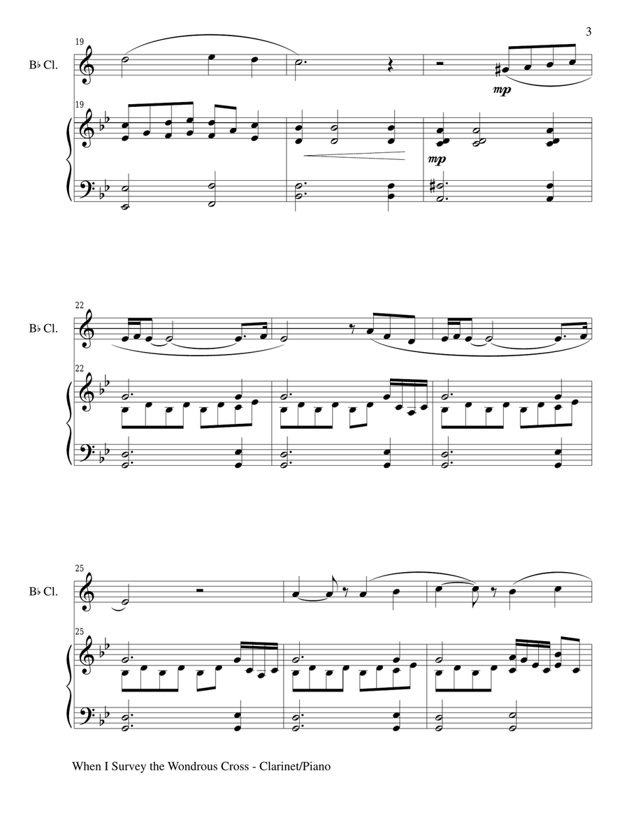 Gary Lanier: 3 HYMNS of THE CROSS (Duets for Bb Clarinet & Piano) Woodwind Duet scores gallery preview page 5