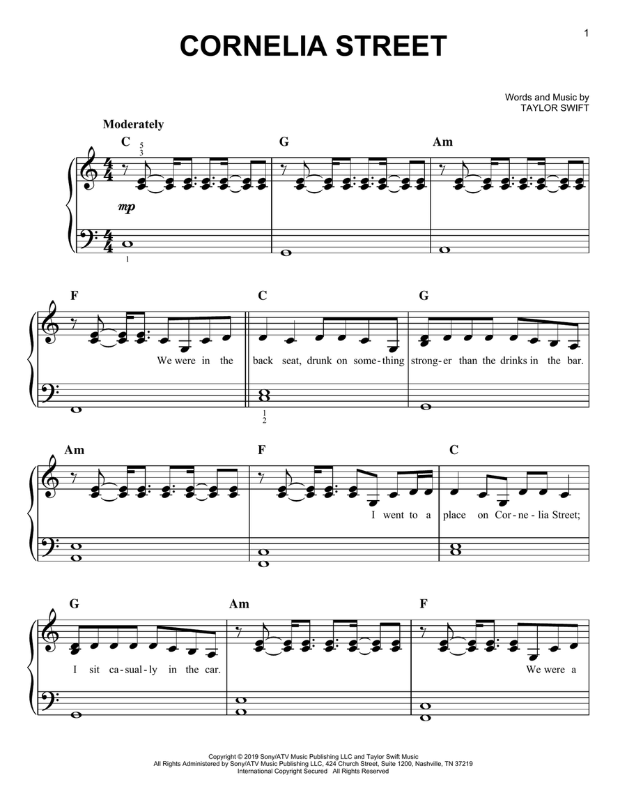 Cornelia Street Easy Piano scores gallery preview page 1