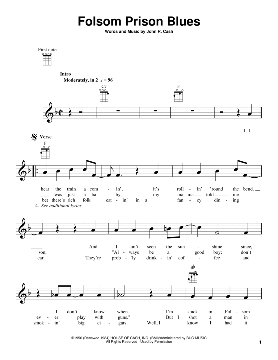 Folsom Prison Blues Ukulele scores gallery preview page 1