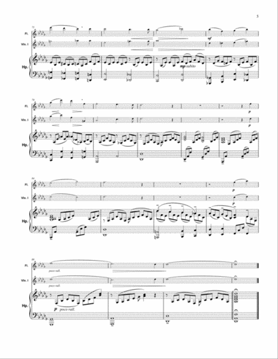 Cantique de Jean Racine Op.11 for 2 Flutes and Harp or Flute, Violin Harp (or Piano) Small Ensemble scores gallery preview page 6