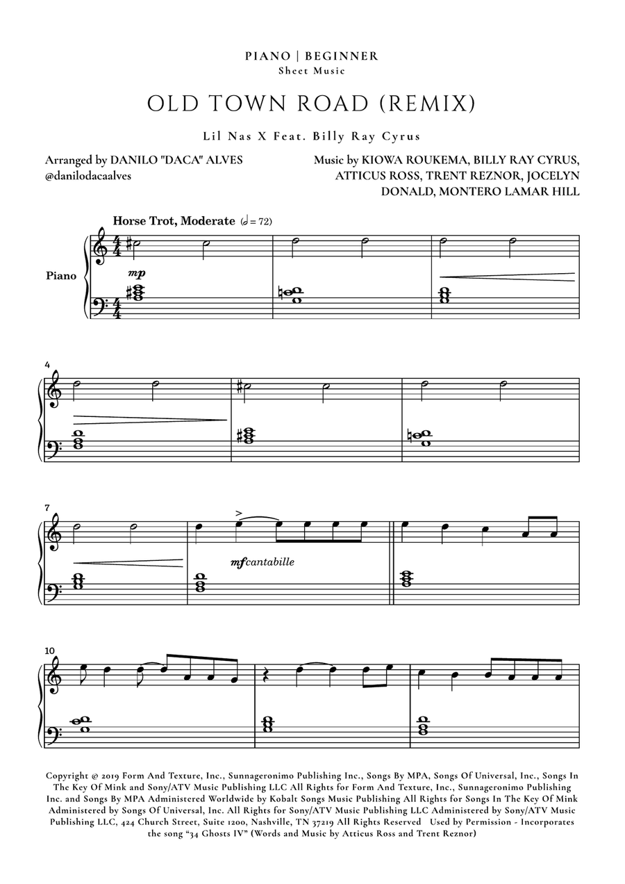 Old Town Road (remix) Easy Piano scores gallery preview page 1